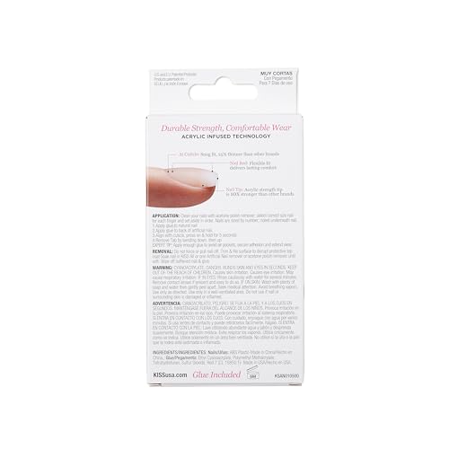 KISS Salon Acrylic Natural Press On Nails, Nail glue included, 'Rare', Nude, Short Size, Squoval Shape, Includes 28 Nails, 2g Glue, 1 Manicure Stick, 1 Mini File | Premium Nail Wraps