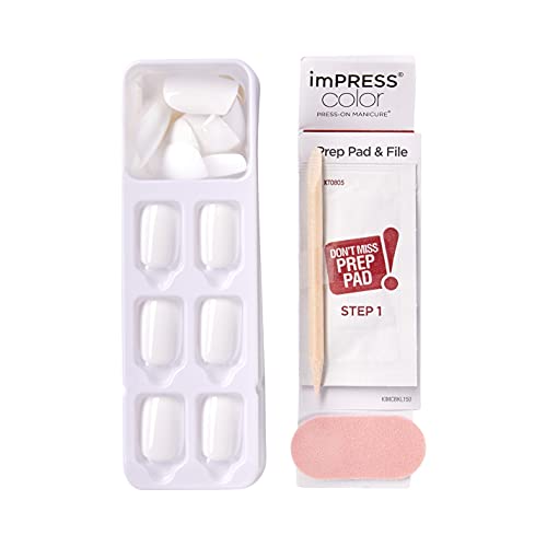 KISS imPRESS No Glue Mani Press On Nails, , 'Frosting', White, Short Size, Squoval Shape, Includes 30 Nails, Prep Pad, Instructions Sheet, 1 Manicure Stick, 1 Mini File | Premium Nail Wraps
