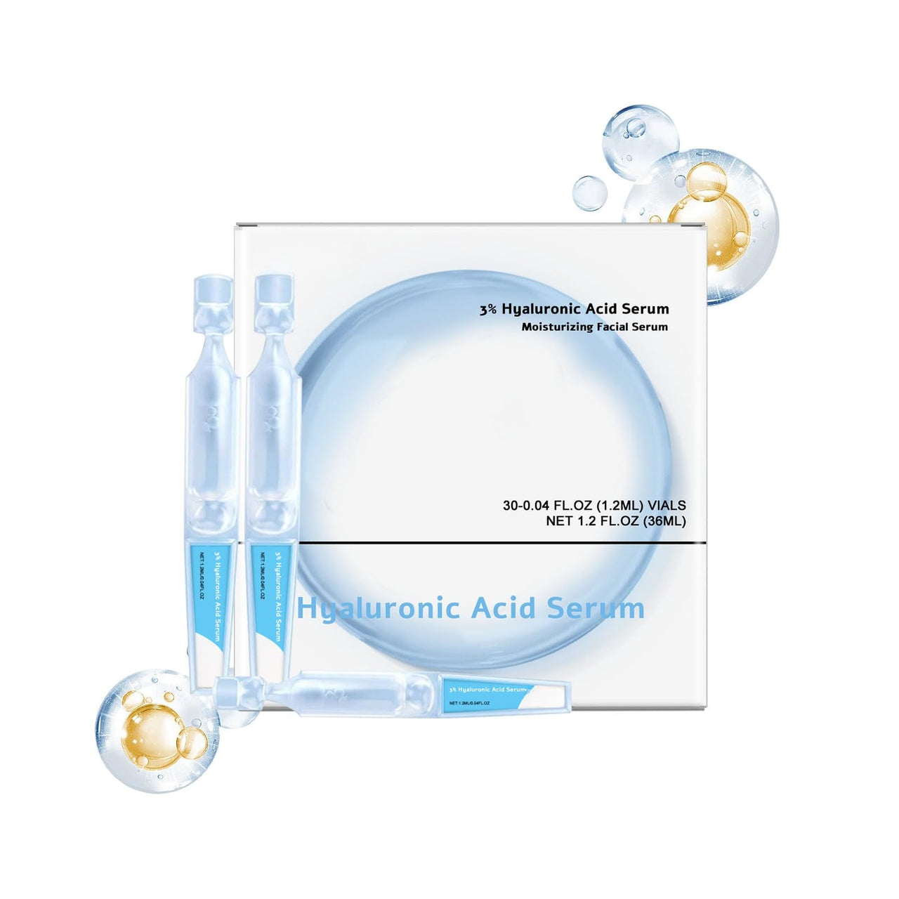 Hyaluronic Acid Serum packaging with vials on a white background