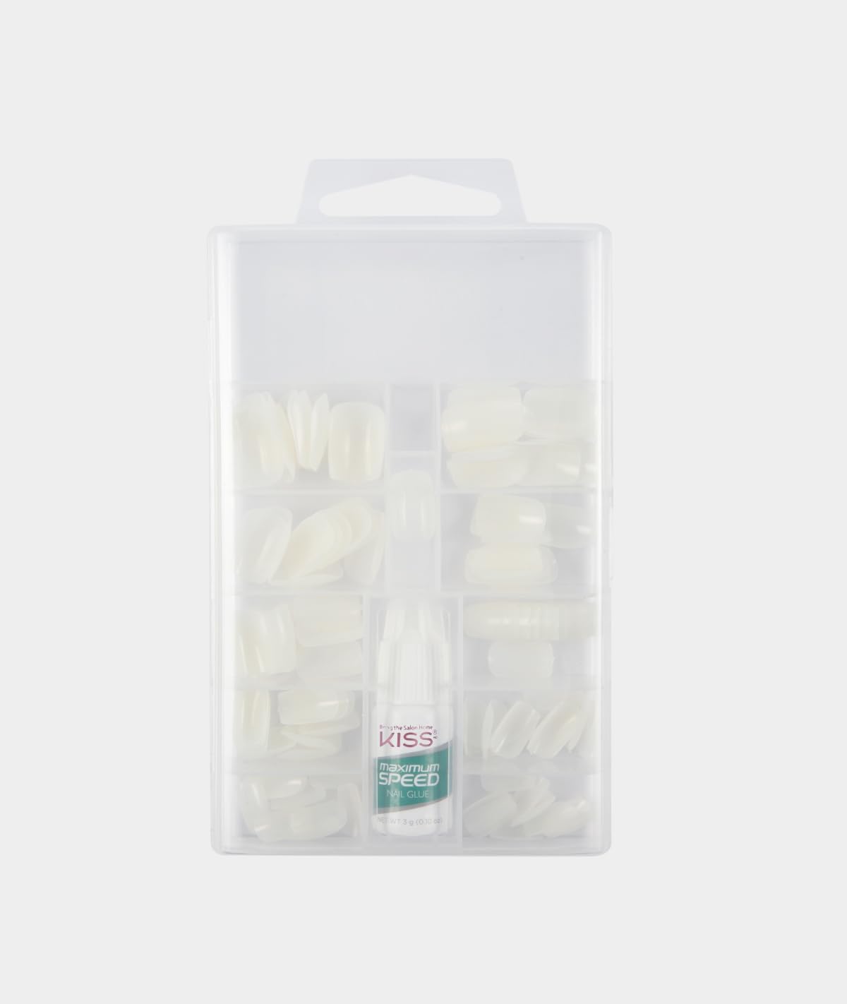 KISS Full-Cover Nails, Press On Nails, Nail glue included, 'Short Square', Clear, Short Size, Squoval Shape, Includes 100 Nails, 3g Glue