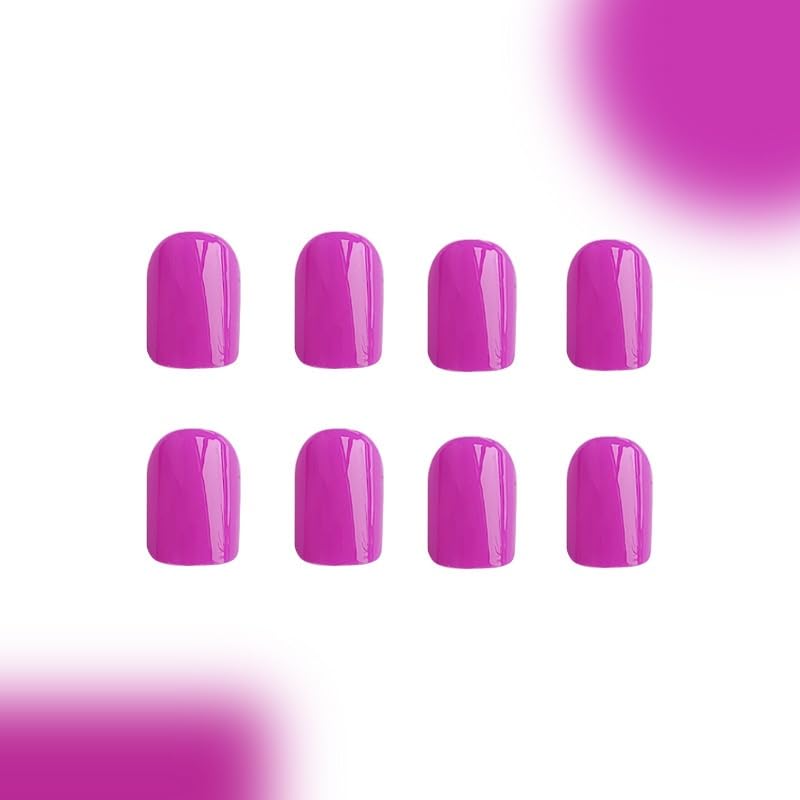 Short Press On Nails Square Fake Nails Full Cover Purple Solid Color False Nails With Nail Glue Glossy Glue On Nail Acrylic Manicure Artificial Nails For Women Girls 24pcs | Premium Nail Wraps