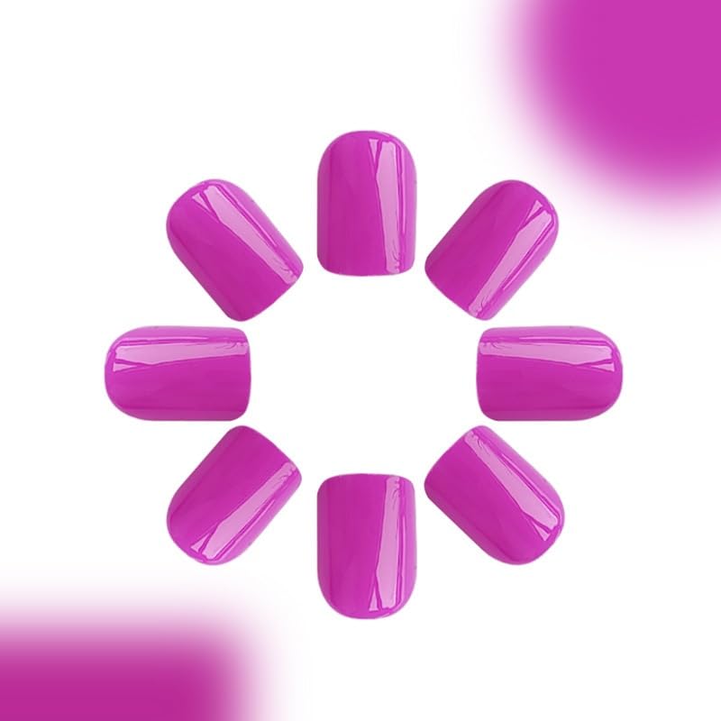 Short Press On Nails Square Fake Nails Full Cover Purple Solid Color False Nails With Nail Glue Glossy Glue On Nail Acrylic Manicure Artificial Nails For Women Girls 24pcs | Premium Nail Wraps