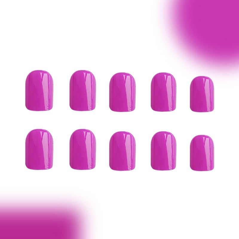 Short Press On Nails Square Fake Nails Full Cover Purple Solid Color False Nails With Nail Glue Glossy Glue On Nail Acrylic Manicure Artificial Nails For Women Girls 24pcs | Premium Nail Wraps