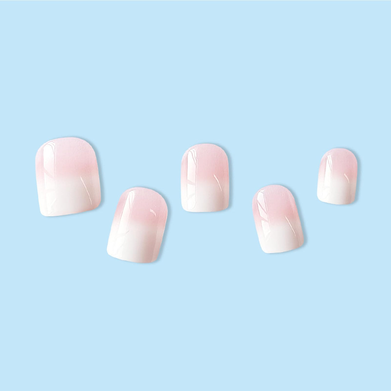 WAFOLOZE Nails Press ons,White Ombre Short Square Press on Nails Fake Nails Glossy Acrylic Artificial Nails Stick on Nails for Women 24Pcs
