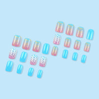 Thumbnail for 24 Pcs Summer Press on Nails Short Square Starry Sky Scales Design,YIHONGYAN Simple Fake Nails Press ons Blue Nail Tips Acrylic Set Glue on Nails Full Cover False Nails Glossy Stick on Nails for Women | Premium Nail Wraps