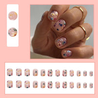 Thumbnail for 24Pcs Spring Nude Pink Press on Nails Short Square - SHANRUN Fake Nails Press ons with Flowers Design False Nails Full Cover Acrylic Artificial Nail Art Kit Glue on Nail for Women Manicure Supplies