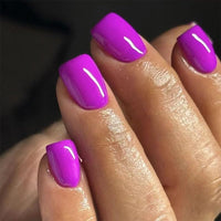 Thumbnail for Short Press On Nails Square Fake Nails Full Cover Purple Solid Color False Nails With Nail Glue Glossy Glue On Nail Acrylic Manicure Artificial Nails For Women Girls 24pcs | Premium Nail Wraps - Premium Nail Wraps, Salon-Quality, Easy Application