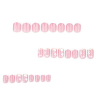 Thumbnail for Spring Press On Nails Short Square, Nude Fake Nails with White French Tips Delicately Adorned with White Floral Accents, Glossy Gel Finish Acrylic Nails Press Ons Short Thick Natural Glue On Nails Kit