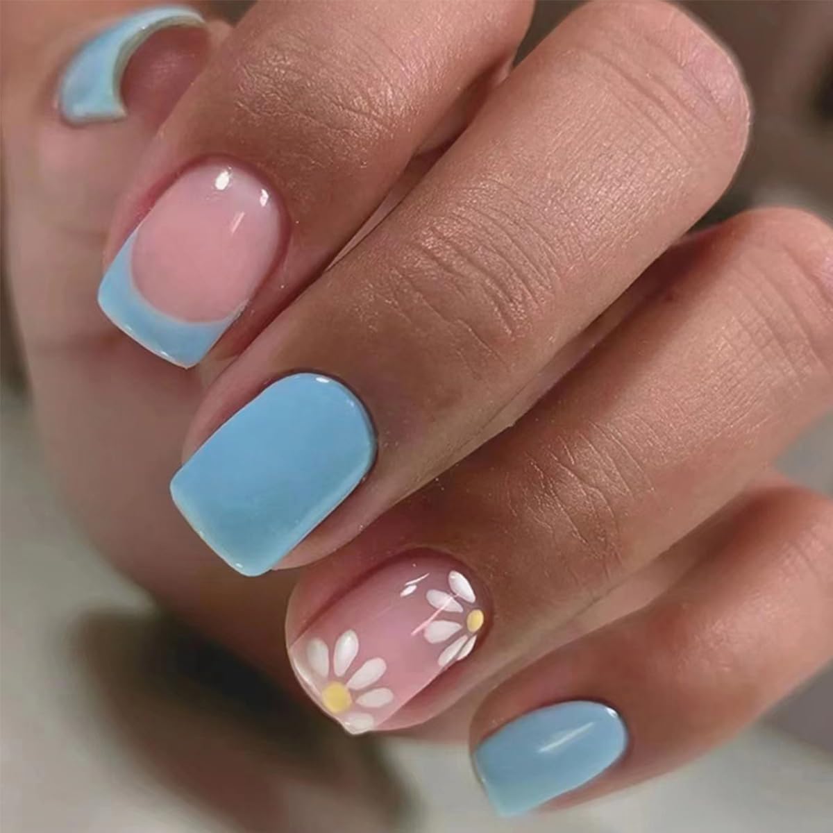 144 Pcs Press on Nails Short Square Fake Nails Flower False Nails with Designs Spring Summer Floral Glue on Nails Full Cover Glossy Acrylic Stick on Nail for Women Manicure 6 Packs