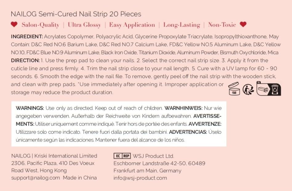 NAILOG Semi Cured Gel Nail Strips - 20 Pcs Nail Nail Wraps | Buy 2 Get 1 UV Lamp | Extra Long Nail Wraps With Glossy Gel Finishing | Coco