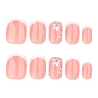 Thumbnail for French Nude Press On Nails Short Square, Summer Fake Nails with White French Tip and 3D Daisy Flower Design, Glossy Gel Finish Acrylic Nails, Natural Reusable Glue On Nails Kit for Women, 24 Pcs