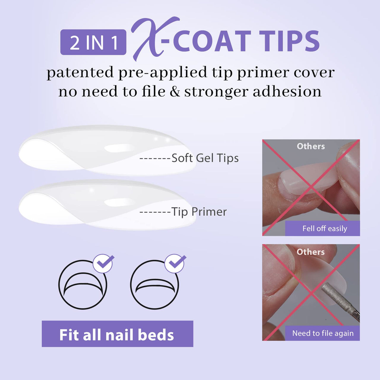 BTArtboxnails Square Gel Nail Tips Long - Pre Colored Milky White Soft Gel Nail Tips, Milky White Press on Nails, Natural XCOATTIPS Pre Applied Tip Primer
