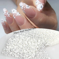 Thumbnail for 30Sheets Floral Nail Art Nail Nail Wraps Decals 3D Self Adhesive White Flower Designs Nails Supplies White Flower Nail Nail Wraps with Rhinestones Nail Decorations for Women Manicure Transfer Tool Nails Nail Wraps