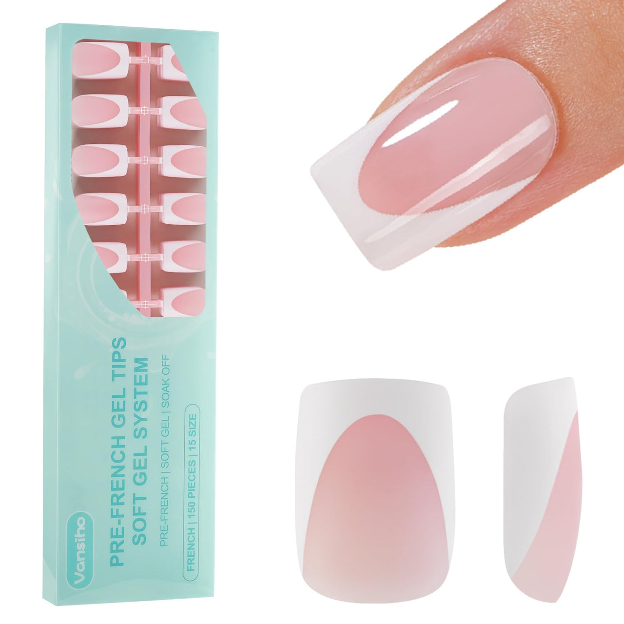 Vansiho Deep French Gel Nail Tips, gel nail wraps – french long – CrazyGels