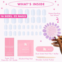 Thumbnail for Olive & June Classic Super Stick Mani Press On Nails | Short, Round | No Glue Needed | 32 Tab Nails in 16 Sizes | Non-Toxic Tabs Easy On-Off Non-Damaging Realest Look | 7-Day Wear | Rink Pastel Blue