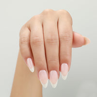 Thumbnail for Rnker French Tip U Shape Press On Nails - White with Pink Color, Almond Top gel Nails with Bright Finish, 15 Sizes - 30 Nail Kit with Glue | Premium Nail Wraps