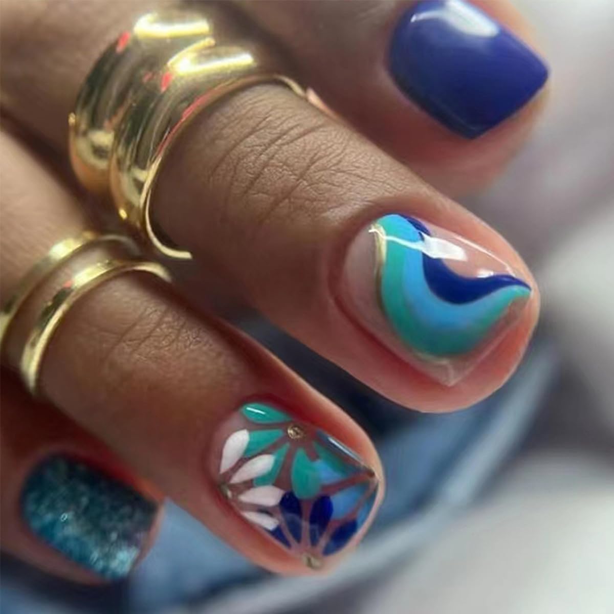 144 Pcs Press on Nails Short Square Fake Nails Flower False Nails with Designs Spring Summer Floral Glue on Nails Full Cover Glossy Acrylic Stick on Nail for Women Manicure 6 Packs