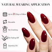 Thumbnail for GLAMERMAID Cherry Red Press on Nails Medium Almond, Handmade Jelly Soft Gel Dark Red Glue on Nails Stiletto, Burgundy Emo Fake Nails Short Oval, Reusable Acrylic Stick on False Nails Kit for Women | Premium Nail Wraps
