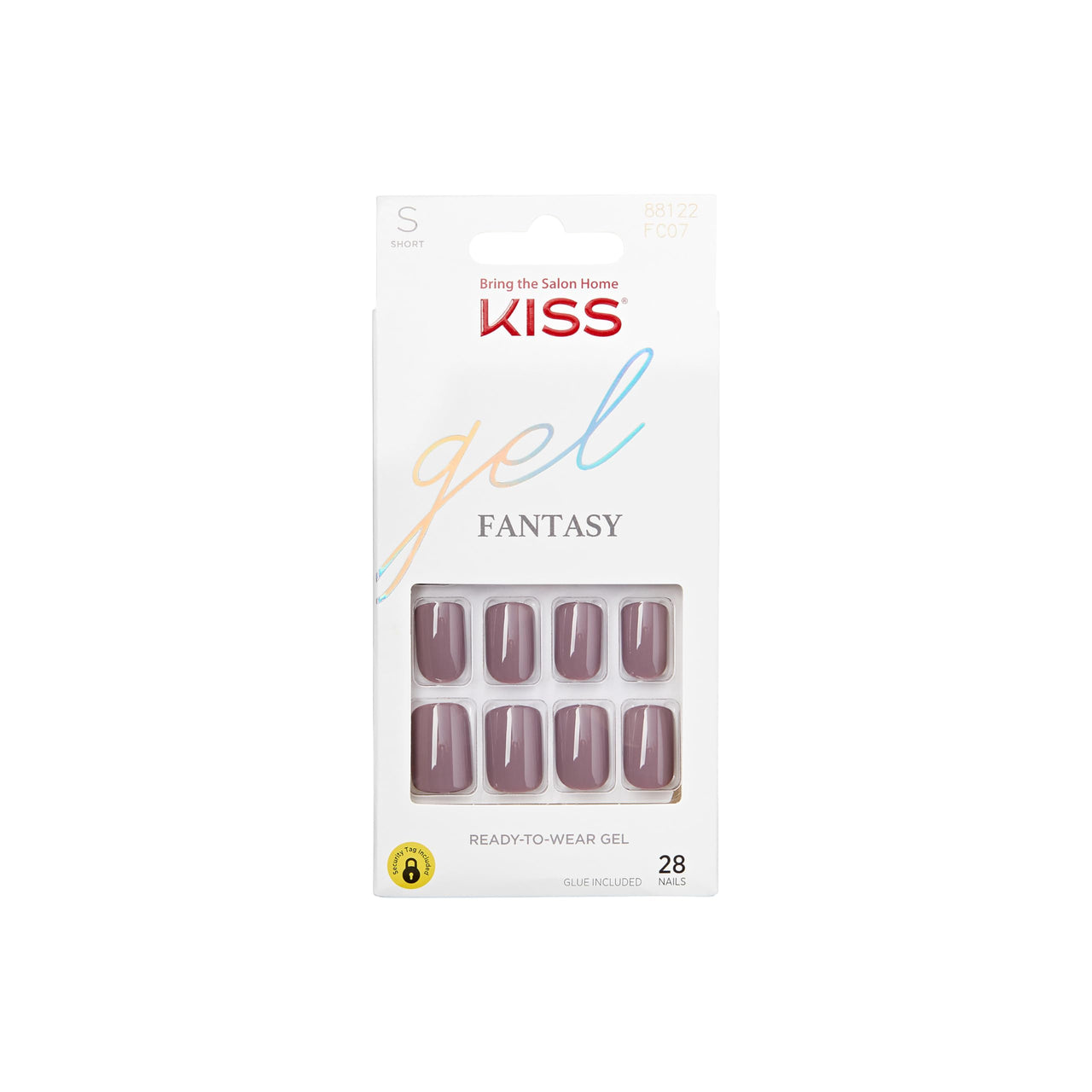 KISS Gel Fantasy, Press On Nails, Nail glue included, 'Temporary Feels', Gray, Short Size, Squoval Shape, Includes 28 Nails, 2g Glue, 1 Manicure Stick, 1 Mini file