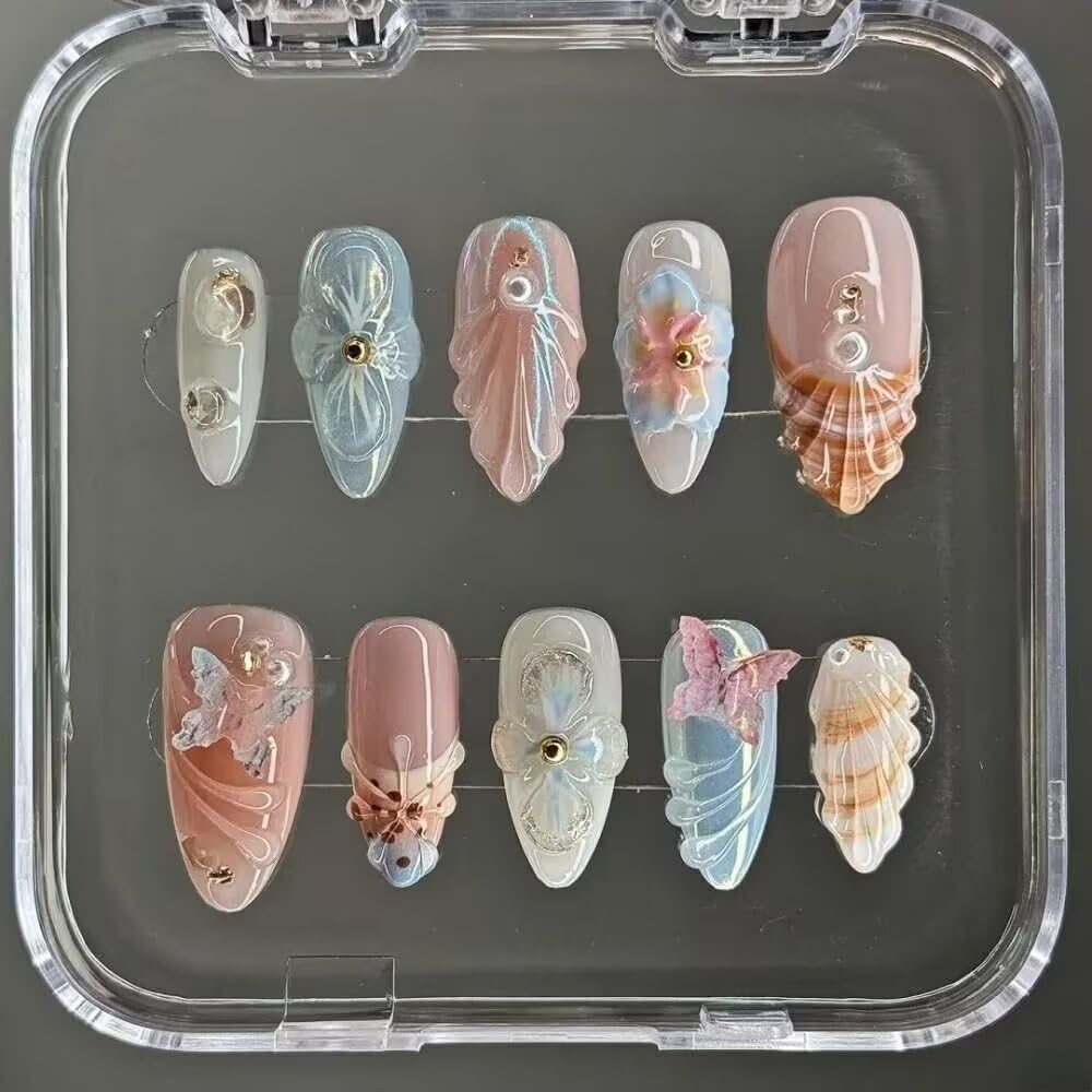 MAGLFELL 10PCS Handmade Nails Press On Nails Almond Art False Nails Women's Nails Kit 3d Press on nails,Small Size | Premium Nail Wraps