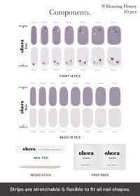 Thumbnail for ohora Semi Cured Gel Nail Strips (N Dancing Flower) - White Works with Any UV/LED Lamps, Salon-Quality, Long Lasting, Easy to Apply & Remove - Includes 2 Prep Pads, Nail File & Wooden Stick