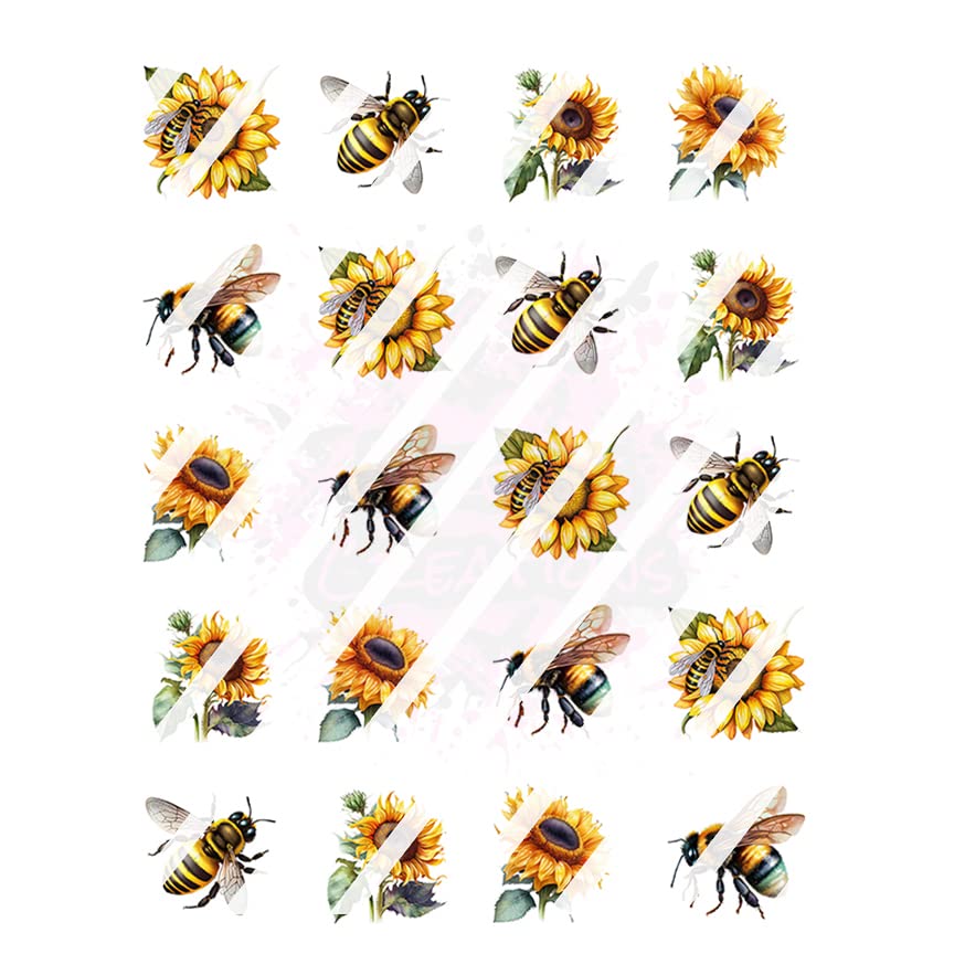 Bee and Sunflowers Nail Art Decals - Waterslide Nail Decals – Premium Nail Wrap Set