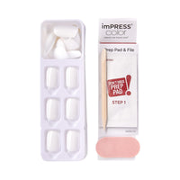 Thumbnail for KISS imPRESS No Glue Mani Press On Nails, , 'Frosting', White, Short Size, Squoval Shape, Includes 30 Nails, Prep Pad, Instructions Sheet, 1 Manicure Stick, 1 Mini File | Premium Nail Wraps