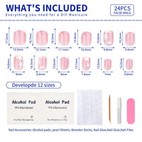 Thumbnail for Spring Press On Nails Short Square, Nude Fake Nails with White French Tips Delicately Adorned with White Floral Accents, Glossy Gel Finish Acrylic Nails Press Ons Short Thick Natural Glue On Nails Kit