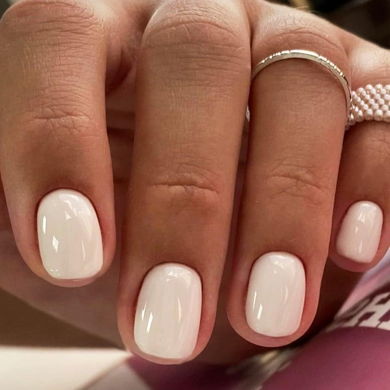 GLAMERMAID Extra Short Press on Nails, Pure White Fake Nails Short Squoval, Natural Round Square Glue on Nails Glossy Gel, Acrylic Metal False Nail Kits for Women, Reusable Stick on Full Cover Nails