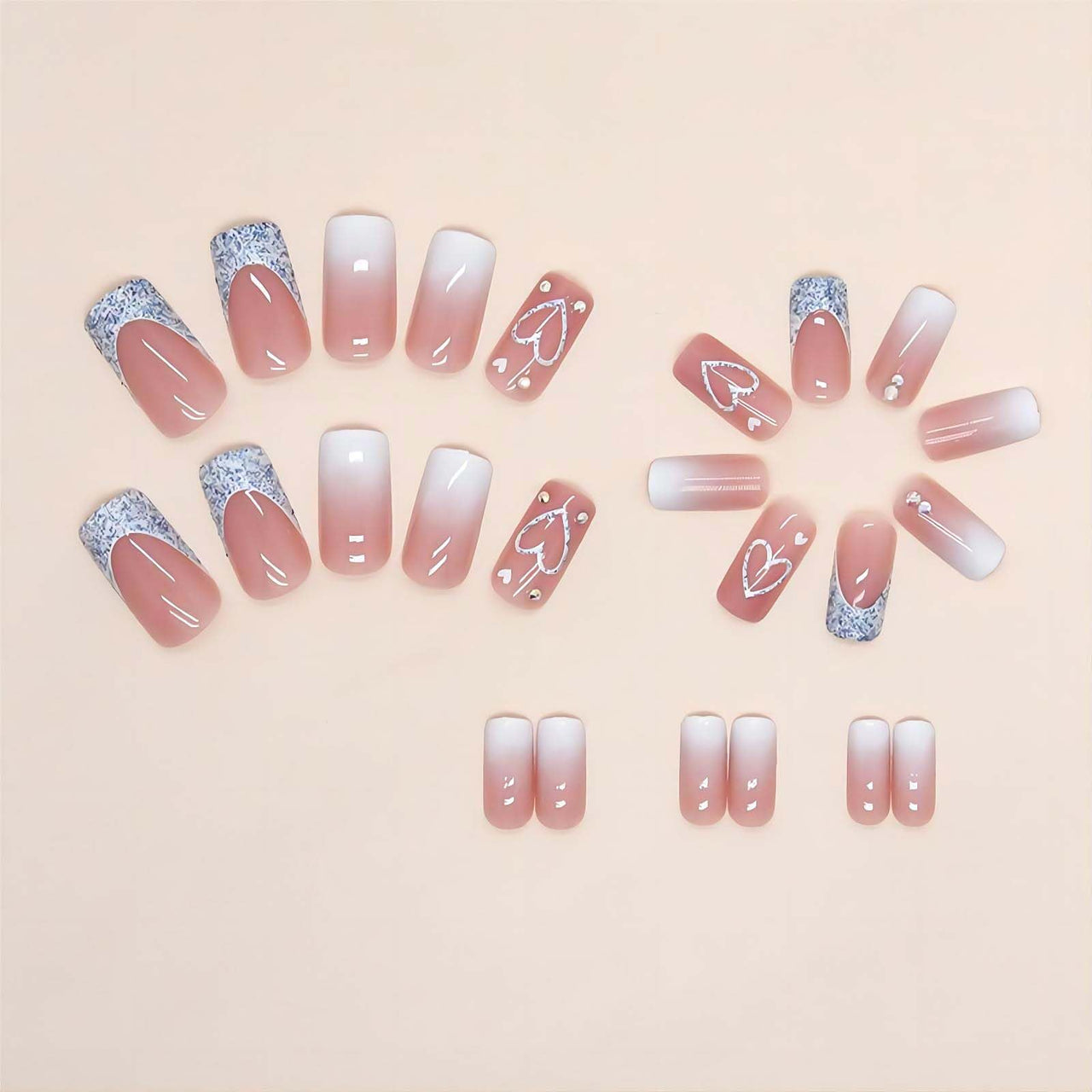 Ruokexin Heart Press On Nails Medium gel nail wraps – medium long – CrazyGels