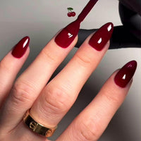 Thumbnail for GLAMERMAID Cherry Red Press on Nails Medium Almond, Handmade Jelly Soft Gel Dark Red Glue on Nails Stiletto, Burgundy Emo Fake Nails Short Oval, Reusable Acrylic Stick on False Nails Kit for Women | Premium Nail Wraps
