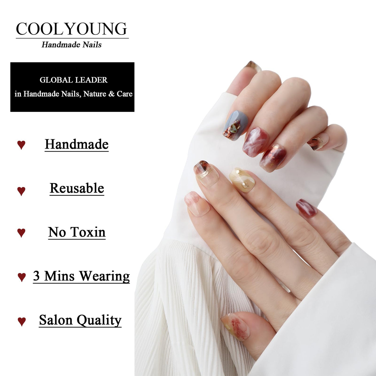 Handmade Press On Nails Short Nails Press On Colorful Press On Nails 3D Nails Press On Nails Acrylic 3D Nails Stick On Nails For Women Square Fake Nails Woman Gifts, COOLYOUNG Nails, 10 PCS, Size S