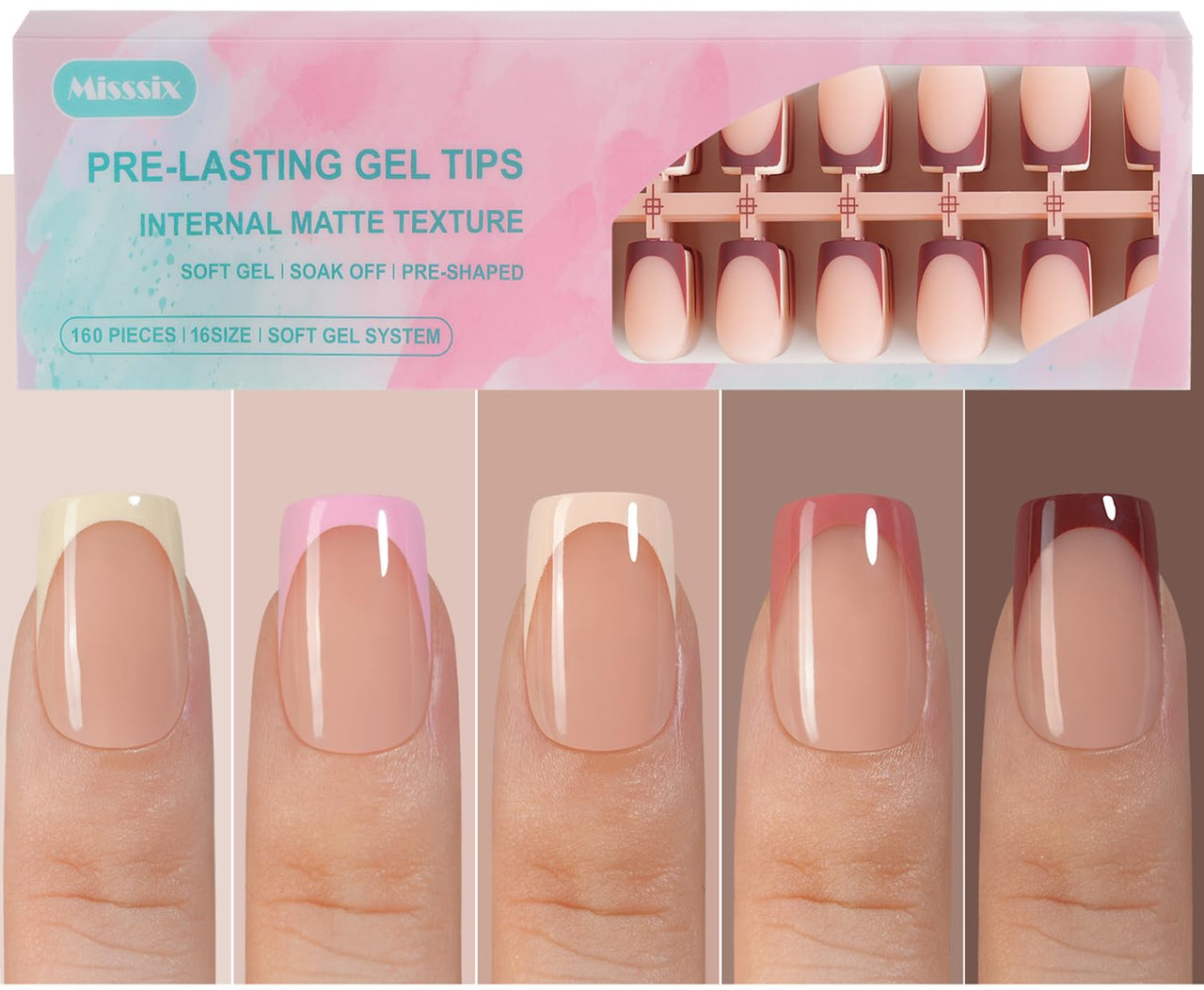 Misssix French Gel Nail Tips, 160pcs gel nail wraps – french long – CrazyGels