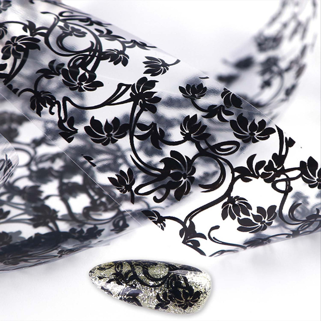 XEAOHESY 10 Rolls Black White Flower Nail Foil Transfer Sticker Kit Lace Nail Foil Sheets Foil Nail Art Decals Flower Nail Foil Transfer Nail Nail Wraps Foil Nail Nail Wraps for Women Nail Art
