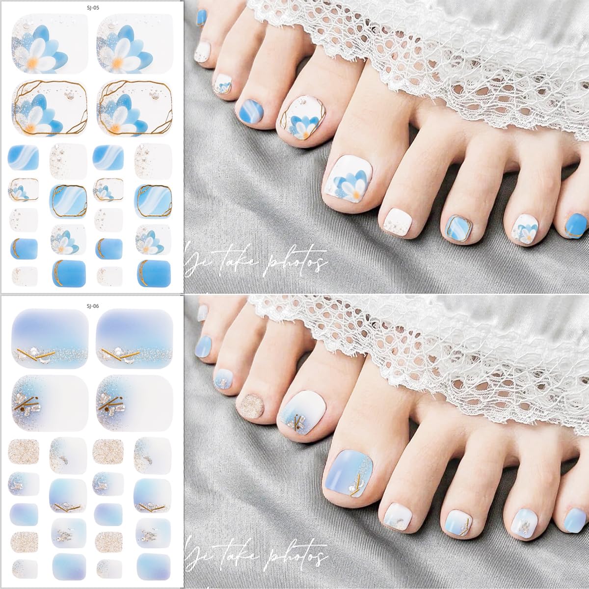 KTAABTR 8 Sheets Toenail Nail Nail Wraps Self-Adhesive Nail Nail Wraps With Daisy Flowers Design - DIY Gel Polish Strips for Women Girls Toe Nail Decorations