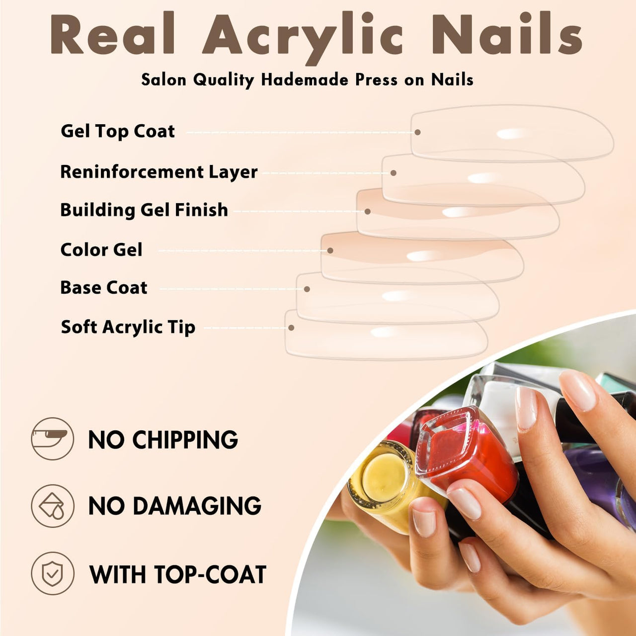 KQueenest Ombre Pink Press on Nails Long Square Shaped Gradient French Fake Nails Press Ons, Natural Gel Square Tips - 24 Pcs Coffin Acrylic False Nails Set for Women Daily Wear