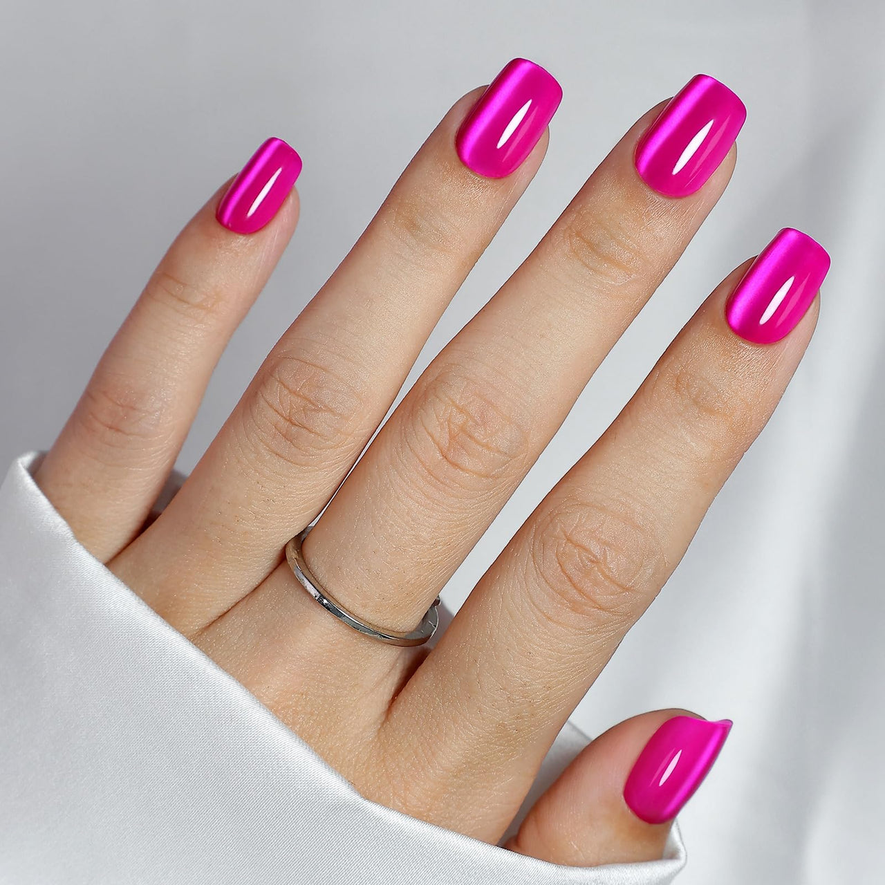 SHANGMENG Hot Pink Press on Nails Short - Cat Eye Press on Nails Square for Women Gift, Natural Fit & Glossy Stick on Nails in 16 Sizes - 32 Reusable Soft Gel Fake Nails with Glue, Hot Pink | Premium Nail Wraps - Premium Nail Wraps, Salon-Quality, Easy Application