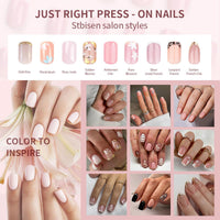 Thumbnail for Spring Press On Nails Short Square, Nude Fake Nails with White French Tips Delicately Adorned with White Floral Accents, Glossy Gel Finish Acrylic Nails Press Ons Short Thick Natural Glue On Nails Kit