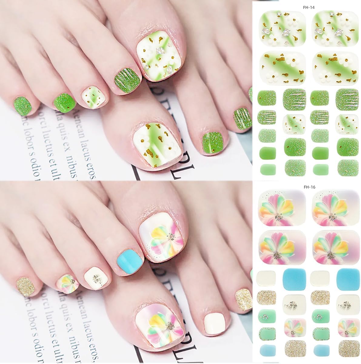 8 Sheets Color Flower Toe Nail Nail Wraps for Short Nails Rainbow Gel Nail Strips Self-Adhesive Star Toenail Decals Marble Designs Nail Polish Nail Nail Wraps Black Green Pink Brown Toe Nails Strips Manicure