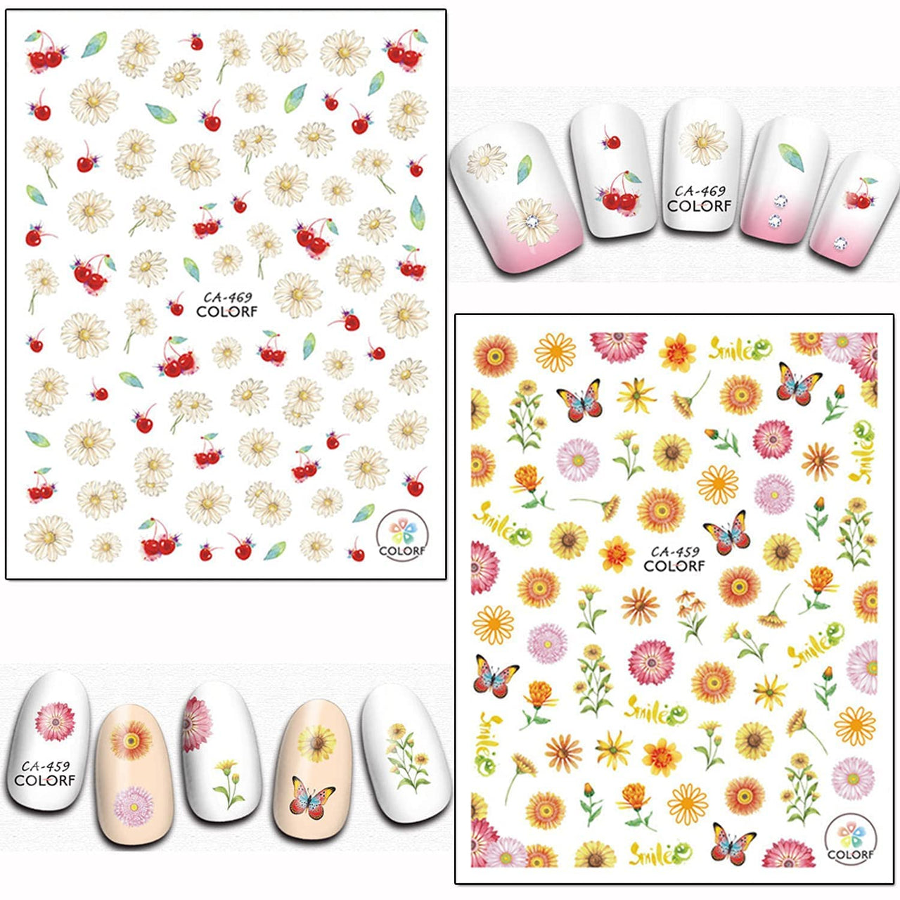 Floral & Butterfly Nail Nail Nail Wraps – 20 Sheets, Colorful Flower & Butterfly Designs