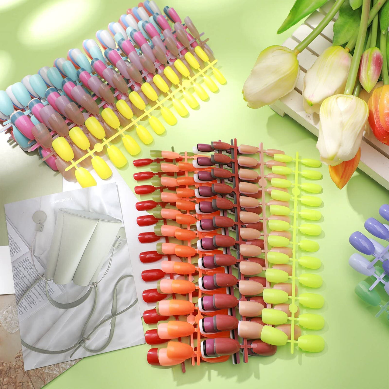 Maitys 720 Pieces 30 Sets Medium Square Fake Nails Solid Color Press on Nails Glossy Artificial Coffin Fingernail for Women Girls Ballet Dancer Accessories(Sweet Colors)