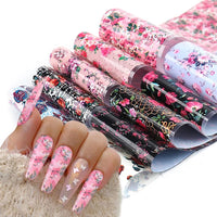 Thumbnail for Retro Flower Nail Art Foil Transfer Nail Nail Wraps, Holographic Rose Flowers Starry Sky Design for Nails, 10pcs