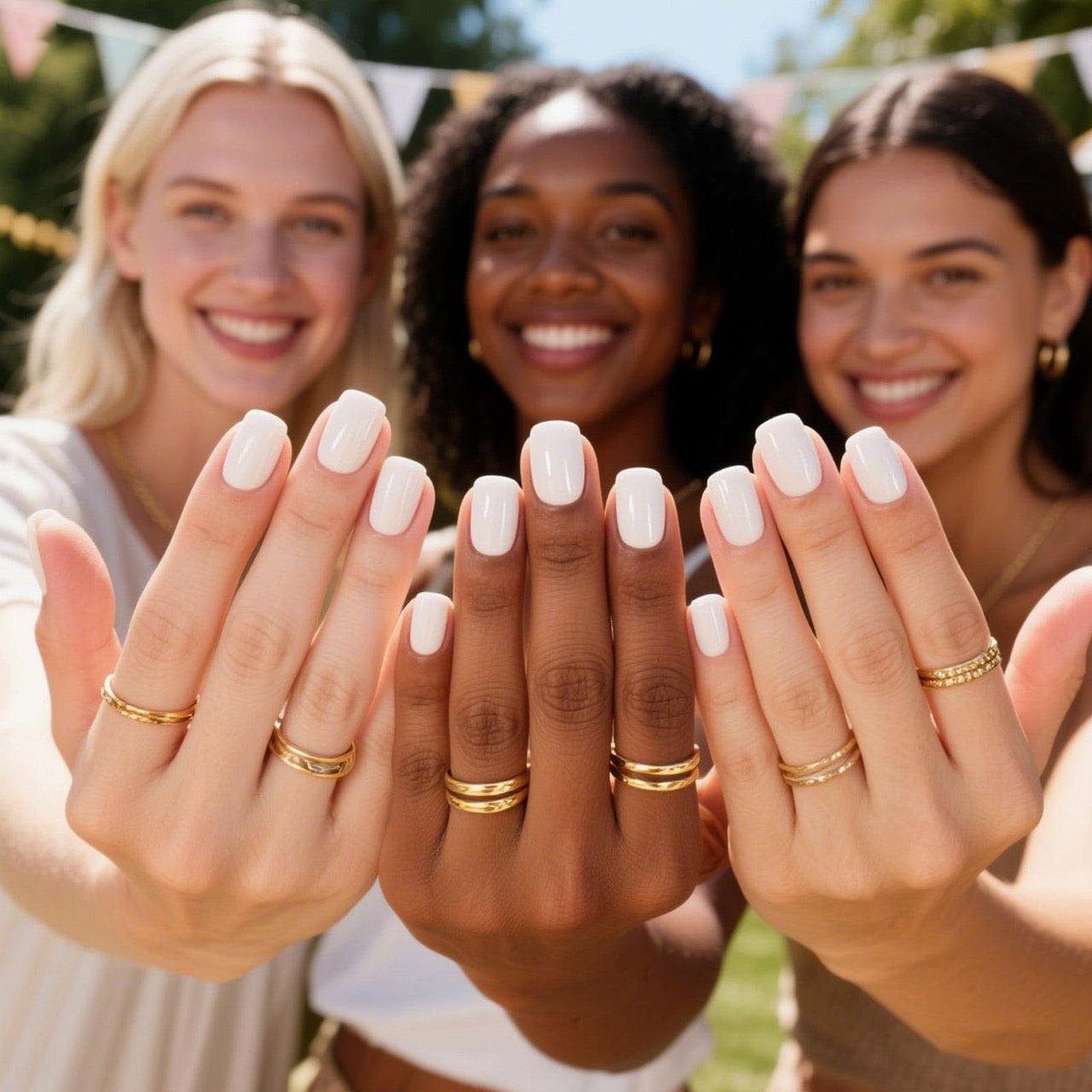 SHANGMENG White Press on Nails Short - Soft Gel Square Press on Nails for Women Gift, Fit Perfectly & Natural Stick on Nails with Glue in 16 Sizes - 32 Reusable Fake Nails, Classic White