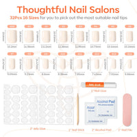 Thumbnail for Modelones White Press on Nails, Short Square Fake Nails, Reusable Nail Kit with Nail Glue Adhesive Tabs Mini Nail File, Nails Press Ons 32Pcs16 Sizes, Women Girl Gift