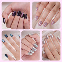 Thumbnail for 150Pcs Cat Eye Press on Nails Short Square, Plauva Soft Gel Fake Nails, Glossy Glitter Cat Eye Nail Tips for Women and Girls Stick On Nails in 15 Sizes