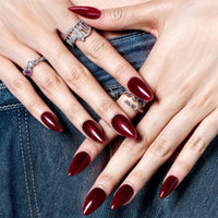 Thumbnail for GLAMERMAID Cherry Red Press on Nails Medium Almond, Handmade Jelly Soft Gel Dark Red Glue on Nails Stiletto, Burgundy Emo Fake Nails Short Oval, Reusable Acrylic Stick on False Nails Kit for Women | Premium Nail Wraps