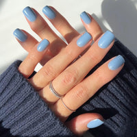 Thumbnail for Glamnetic Press On Nails - Cashmere Blue | Opaque Soft Pale Blue Short Squoval False Nails, Reusable Stick On Fake Nails with Glue | Salon Quality | 15 Sizes - 30 Nail Kit | Premium Nail Wraps - Premium Nail Wraps, Salon-Quality, Easy Application
