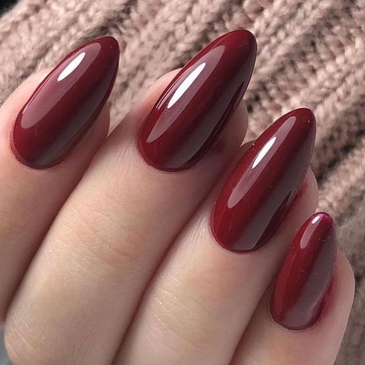 GLAMERMAID Cherry Red Press on Nails Medium Almond, Handmade Jelly Soft Gel Dark Red Glue on Nails Stiletto, Burgundy Emo Fake Nails Short Oval, Reusable Acrylic Stick on False Nails Kit for Women | Premium Nail Wraps