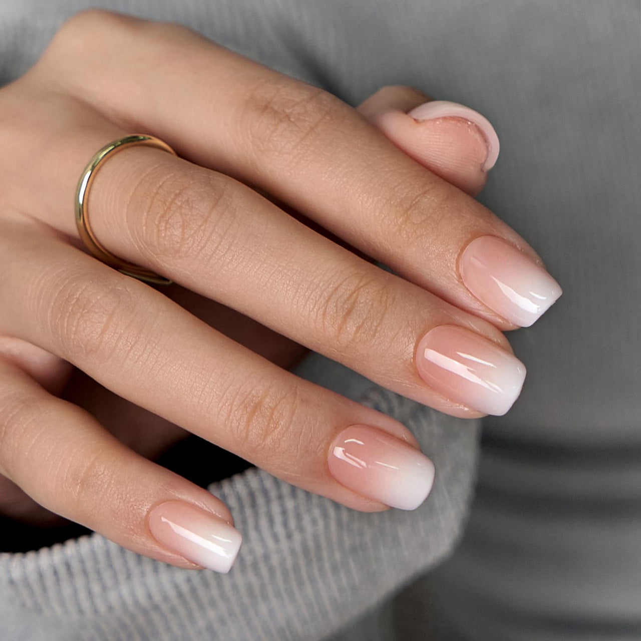 BTArtboxnails XCOATTIPS Ombre Nails - Extra Short Square Press on Nails, 150Pcs 15 Sizes Nude Square Nails Peach, Soft Gel Nails False Nail, Soak Off Acrylic Fake Nails Extensions