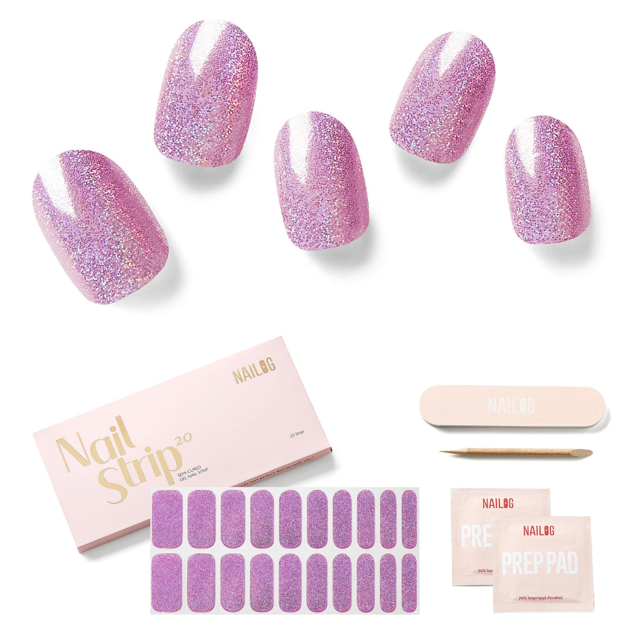 NAILOG Semi Cured Gel Nail Strips - 20 Pcs Nail Nail Wraps | Buy 2 Get 1 UV Lamp | Extra Long Nail Wraps With Glossy Gel Finishing | Coco